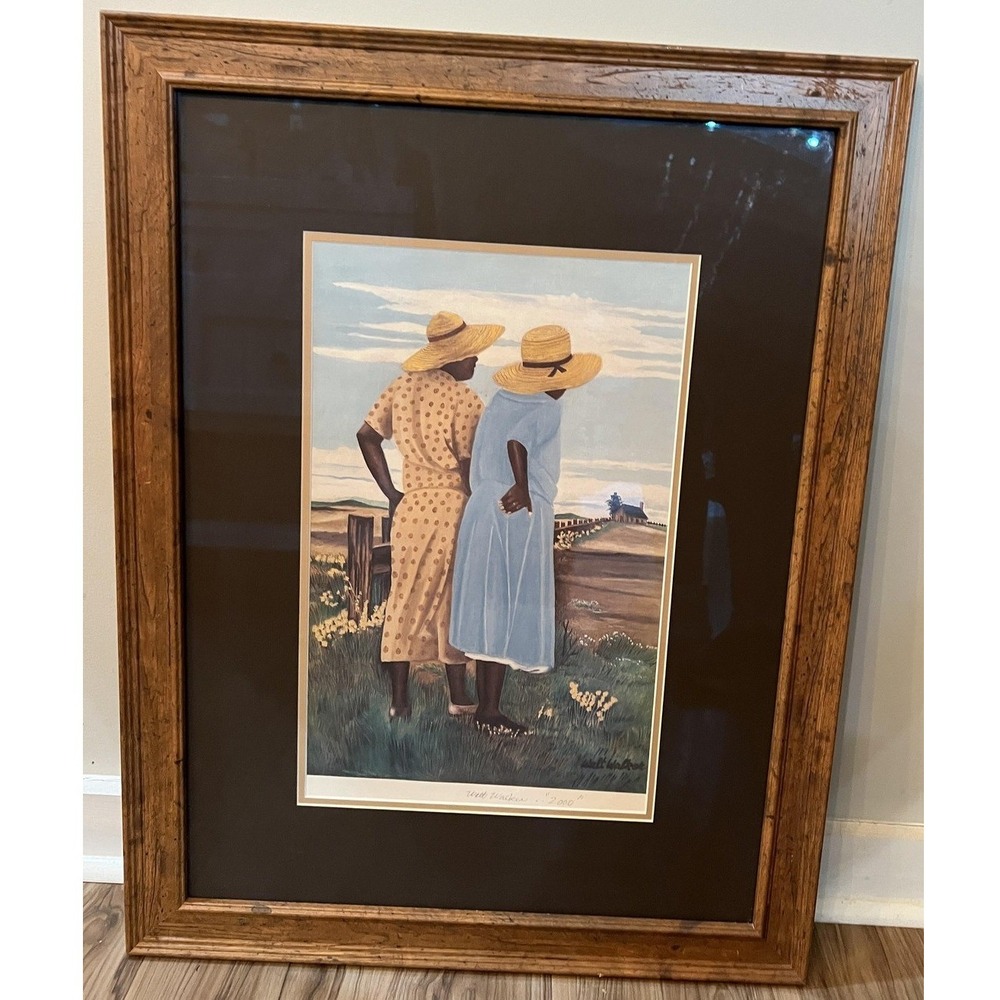 VTG Walt Walker "Sisters" African American Art Print Framed 31x24" Signed